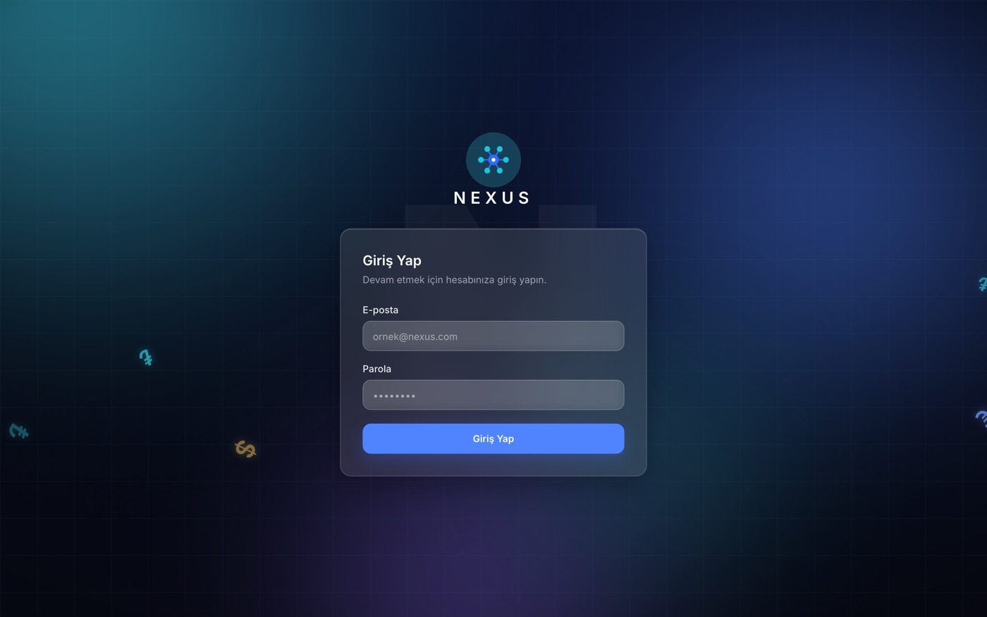 Nexus ERP güvenli giriş ekranı